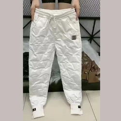 5XL Fashion Silver Lady Pants Autumn Winter Waterproof Gloss Soft Female Pants Warm Down Cotton Casual Women Trousers 2025 New