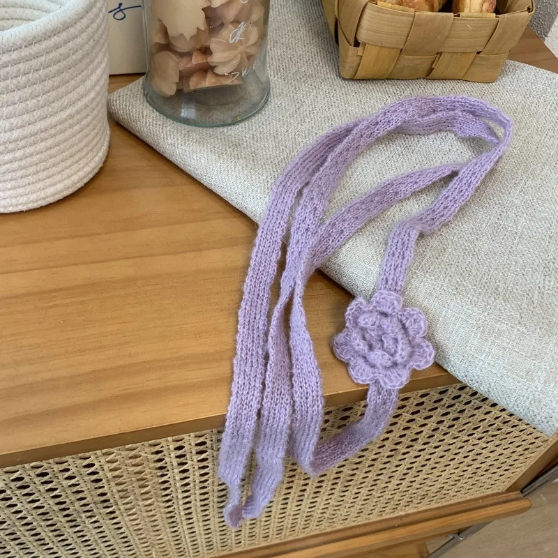 2024 Elegant Autumn And Winter Handmade Flower Decorated Long Scarf 2024 Girls Chic Thin Scarves 180*1.5cm