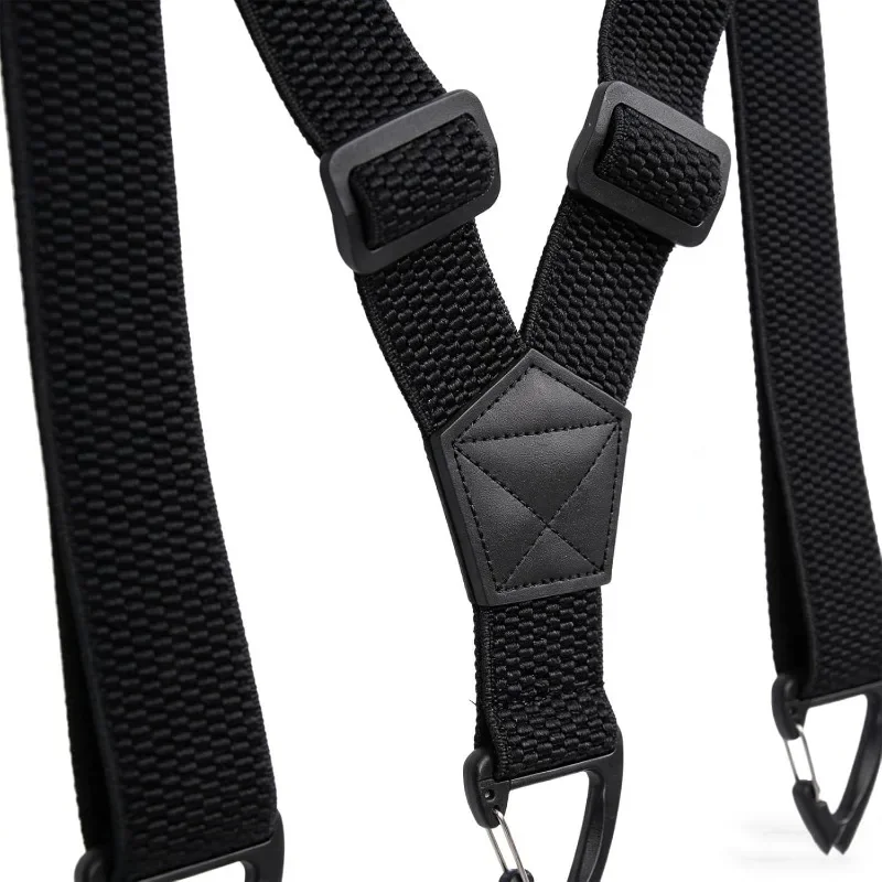 Verstellbare elastische Hosenträger – Schwarze, robuste Arbeits-Hosenträger für Herren, 3,8 cm breit, Y-Form mit Kunststoff-Greifverschlüssen – Detail 6
