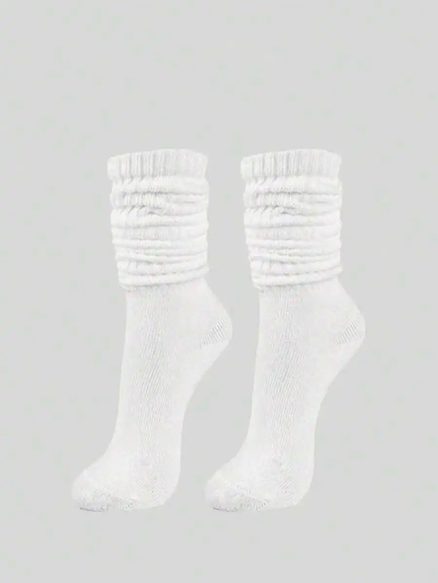 

Pure White Crew Socks For Women, Size 35-39, Soft Knit Cotton Blend