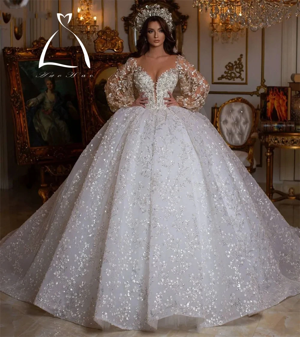 Robe de Mariée Luxueuse en Dentelle avec Perles et Paillettes, Tenue de Bal, Style Arabe Dubaï, avec Traîne Royale, pour les Patients Aibye, Quelle que soit la Collection 2024