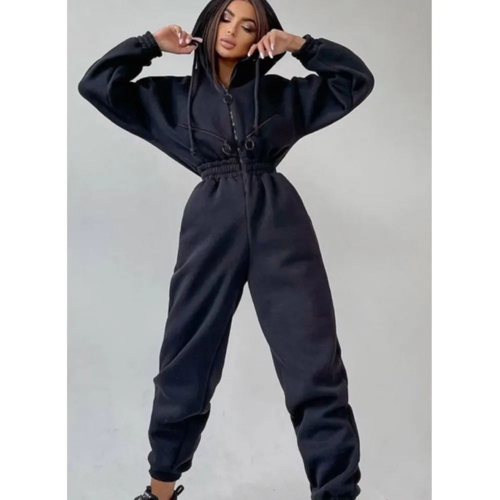 Herfst Dames Monochroom Lange Mouwen Jumpsuit Effen Kleur Zip-Up Sportkleding Vrouwelijke Winter Casual Trainingspak Modieuze Hoodies