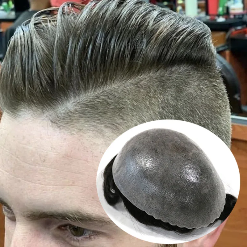 Toupets 0.06 cheveux humains pour hommes, platine, blond, noir, européen, pièces entièrement en PU, peau fine super durable, système de boucle en V, 100% mm, 0.06mm