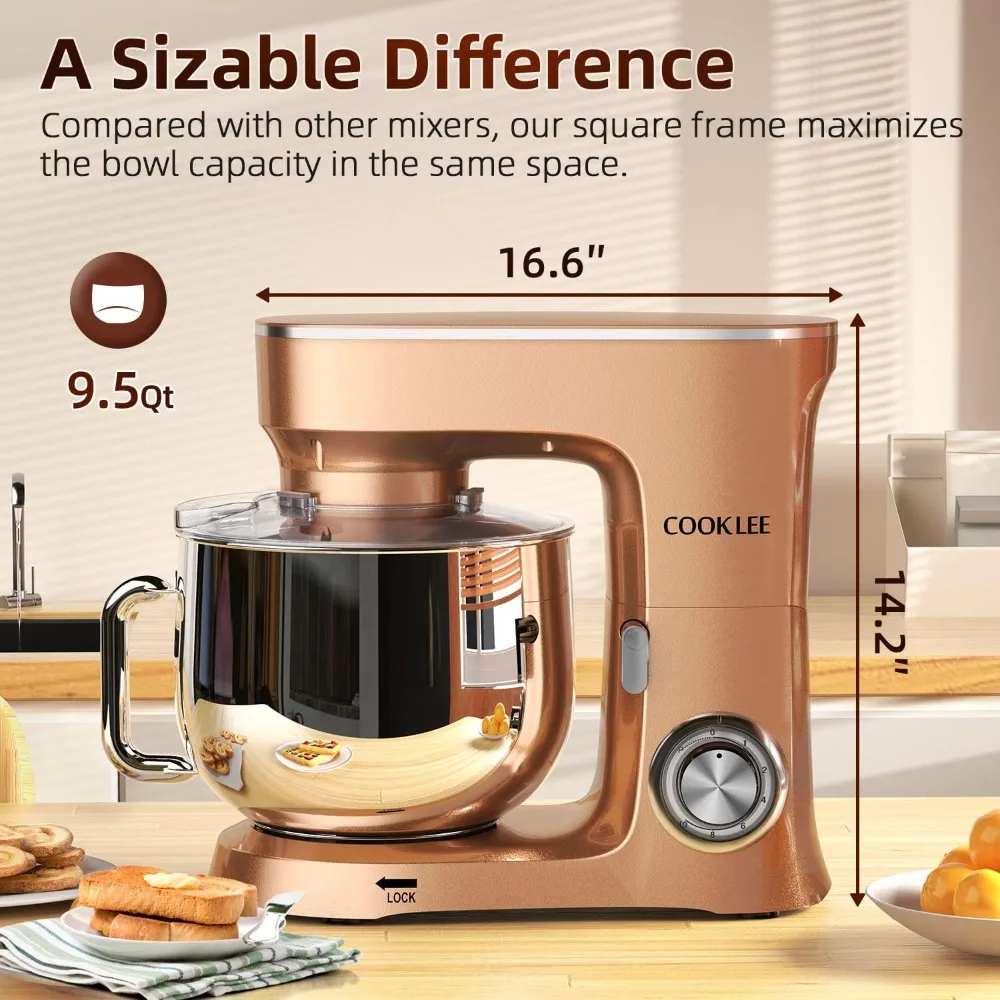 Stand Mixer, 9.5 Qt. 660W 10-Speed Electric Kitchen Mixer with Dishwasher-Safe Dough Hooks, Flat Beaters, Wire Whip