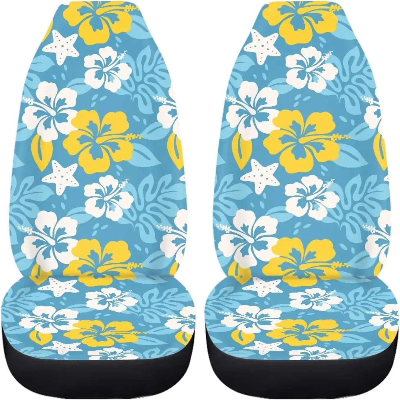Fundas Asiento Coche Hawaianas Hibiscus Azul, Juego 2 Fundas Asiento Cubo Con Respaldo Alto Para Interior Coch