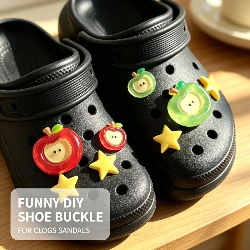 Girls Party Gift CuteMulti Pattern Shoe Charms Mini Apple Star Flower DecorativeClogShoe Buckle Fashion DIY Footwear Accessories