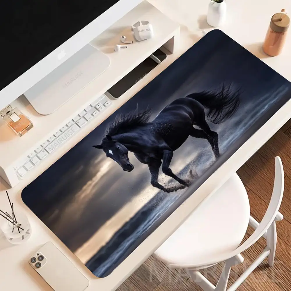 Black Horse Mouse Pad Large Gaming Non-slip Computer Laptop Tablet Mat Art Mausepad Mini Gamer Keyboard PC Playmat