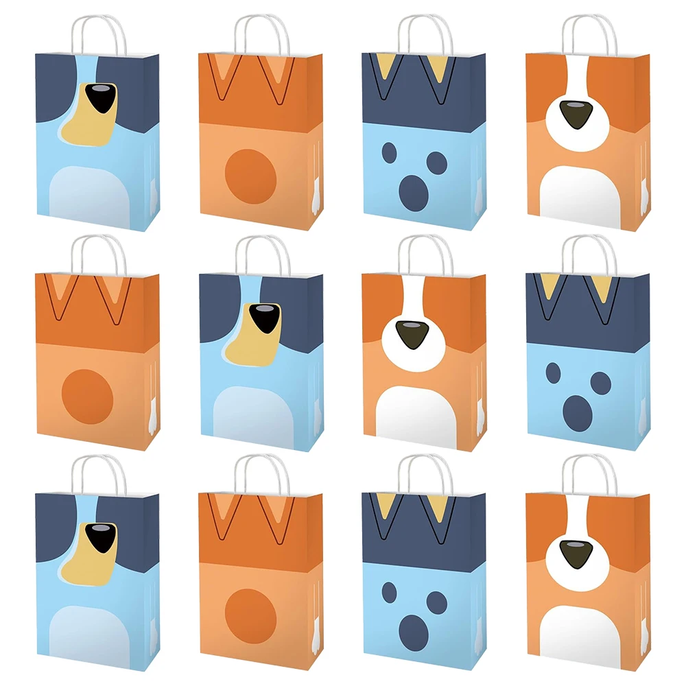 12 Blue Dog Birthday Party Favor Bags Dog Gift Bags Bulk with Handles Merchandise Bags Goodie Candy Bags for Kids Birthday Party