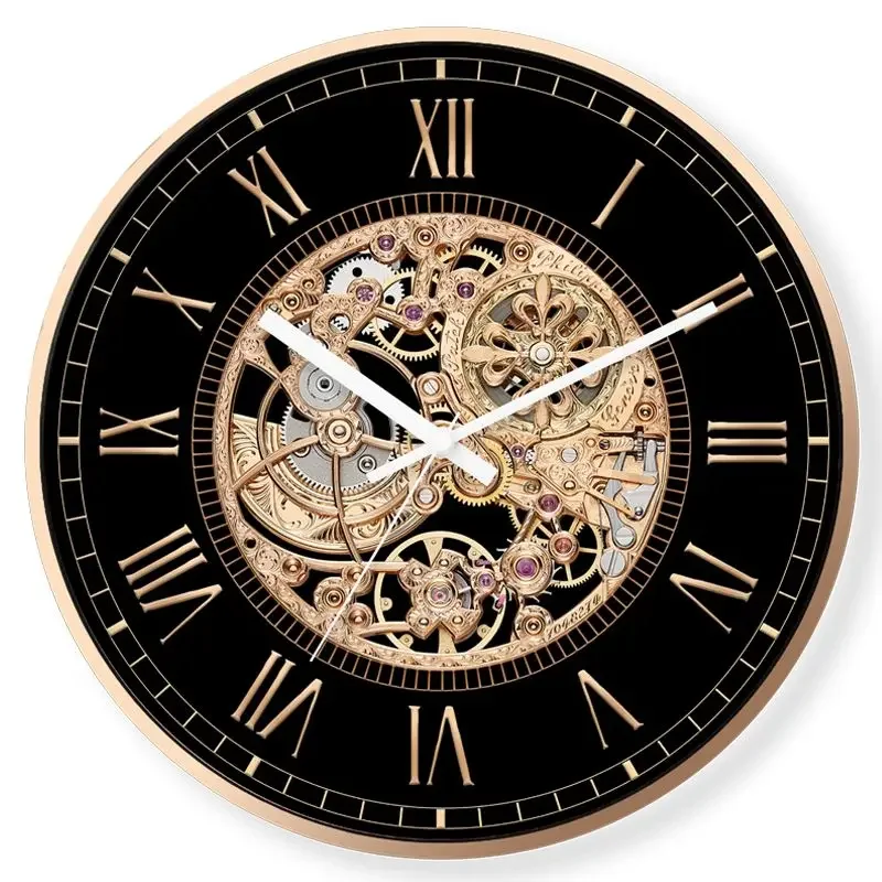 

Retro Gear Fashion Clock Imitation Mechanical Quiet Quartz Clock Personality American Restaurant Bar Light Luxury Wall Clock