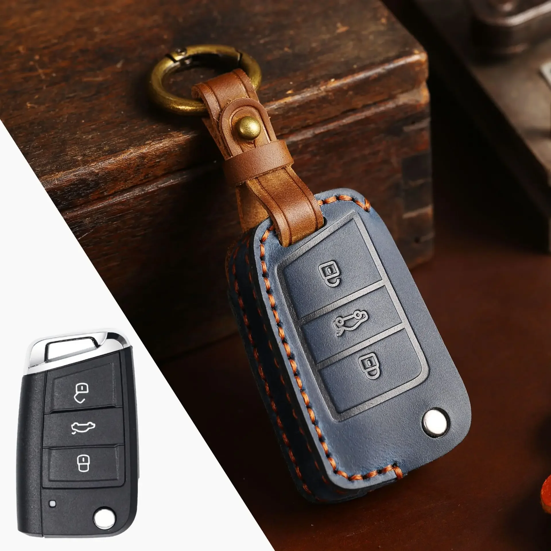 

1pc Leather Car Key Case Cover Keychain Holder For Volkswagen Lamando VW Golf 7 Tiguan L Lavida Teramont Tharu Fob Pouch