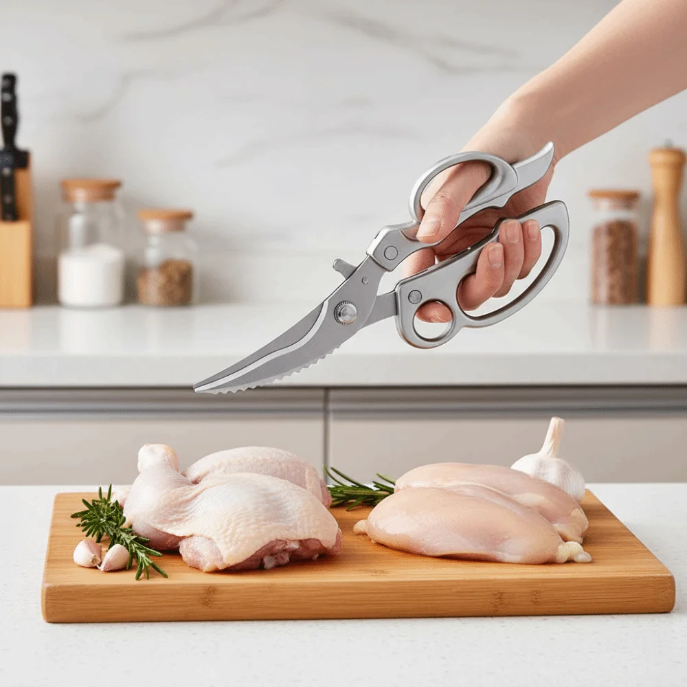 Multi-functional Stainless Steel Chicken Bone Shear Rust-proof Automatic Rebound BBQ Scissor Hard Thickened Food Scissor Poultry