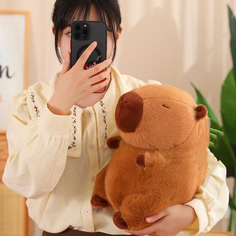 New Fluffy Turtle Backpack Capybara Plush Doll Kawaii Capybara With Stwawberry Hat Stuffed Toy Animals Kids Gift Home Decoration images - 6