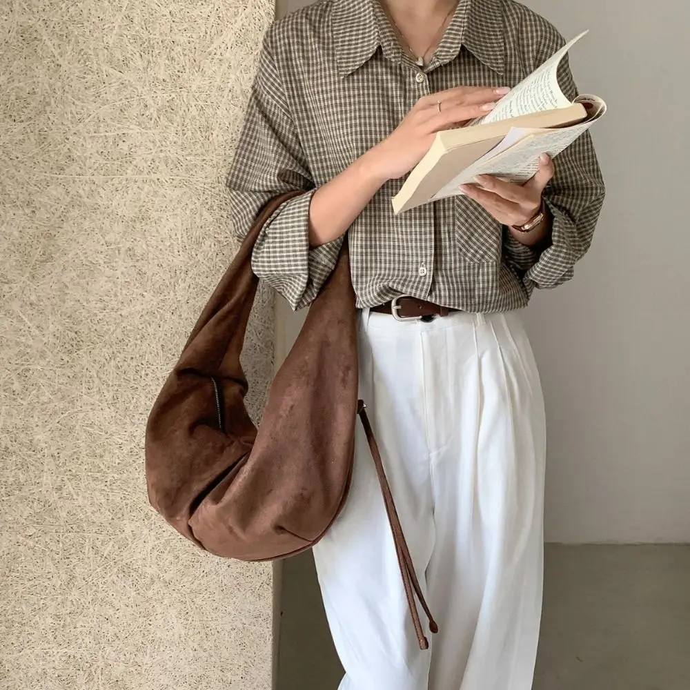 

Casual Handbag Suede Shoulder Bag Large Capacity Solid Color Hobo Bag Fashion Korean Style Tote Bag Autumn and Winter