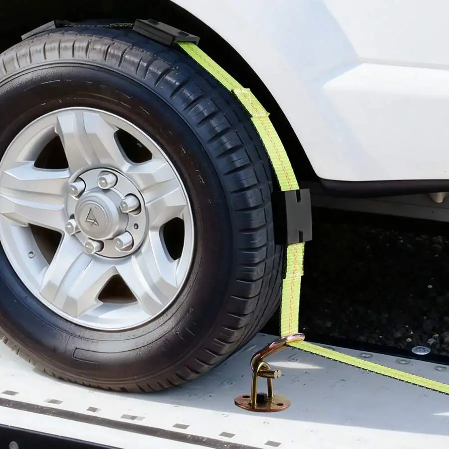 Wheel Chock Tie-Down Kit, Chock-Style Trailer Tie Down Strap, Car Tie Down Kit With Buckle, Break Strength 4380 Lbs & Working