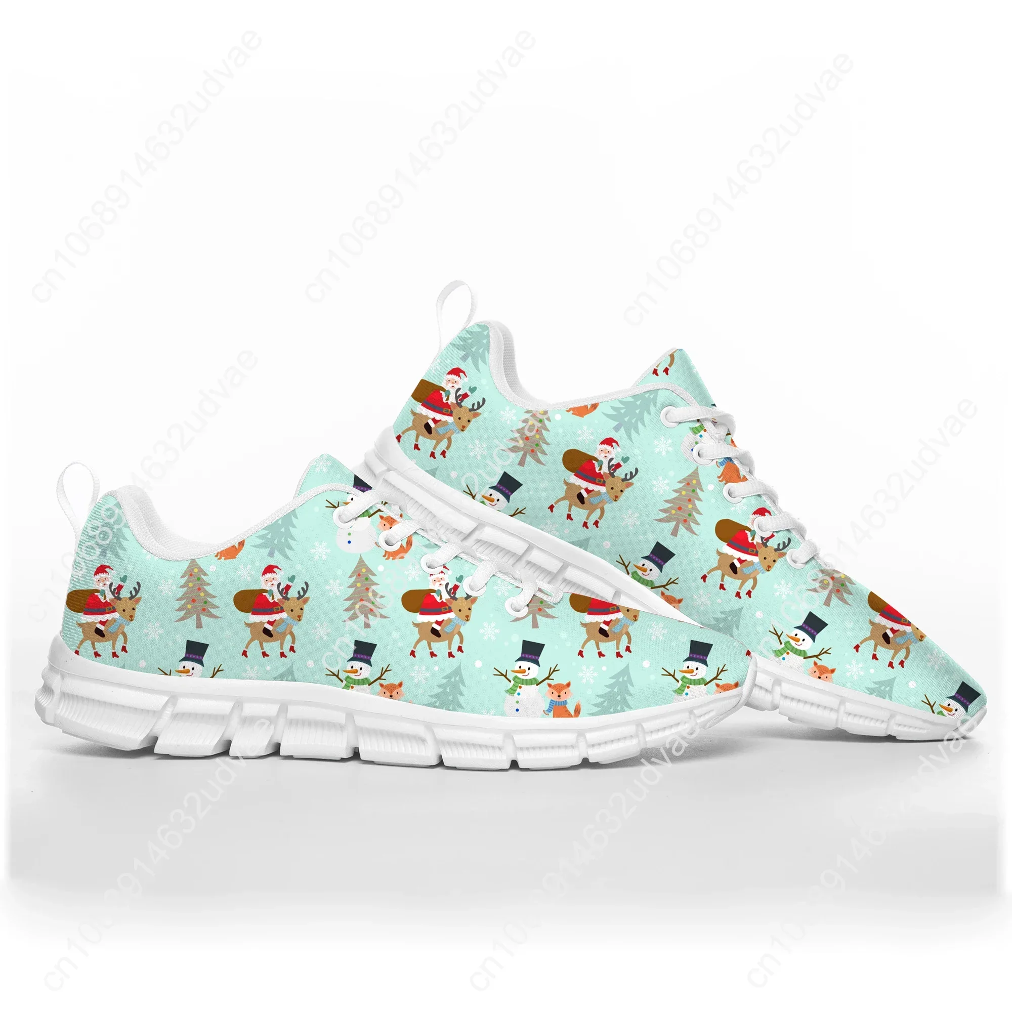 White Snowflake Red Christmas Santa Claus Snowman Sports Shoes Mens Womens Teenager Comfortable Sneakers Custom Couple Shoes