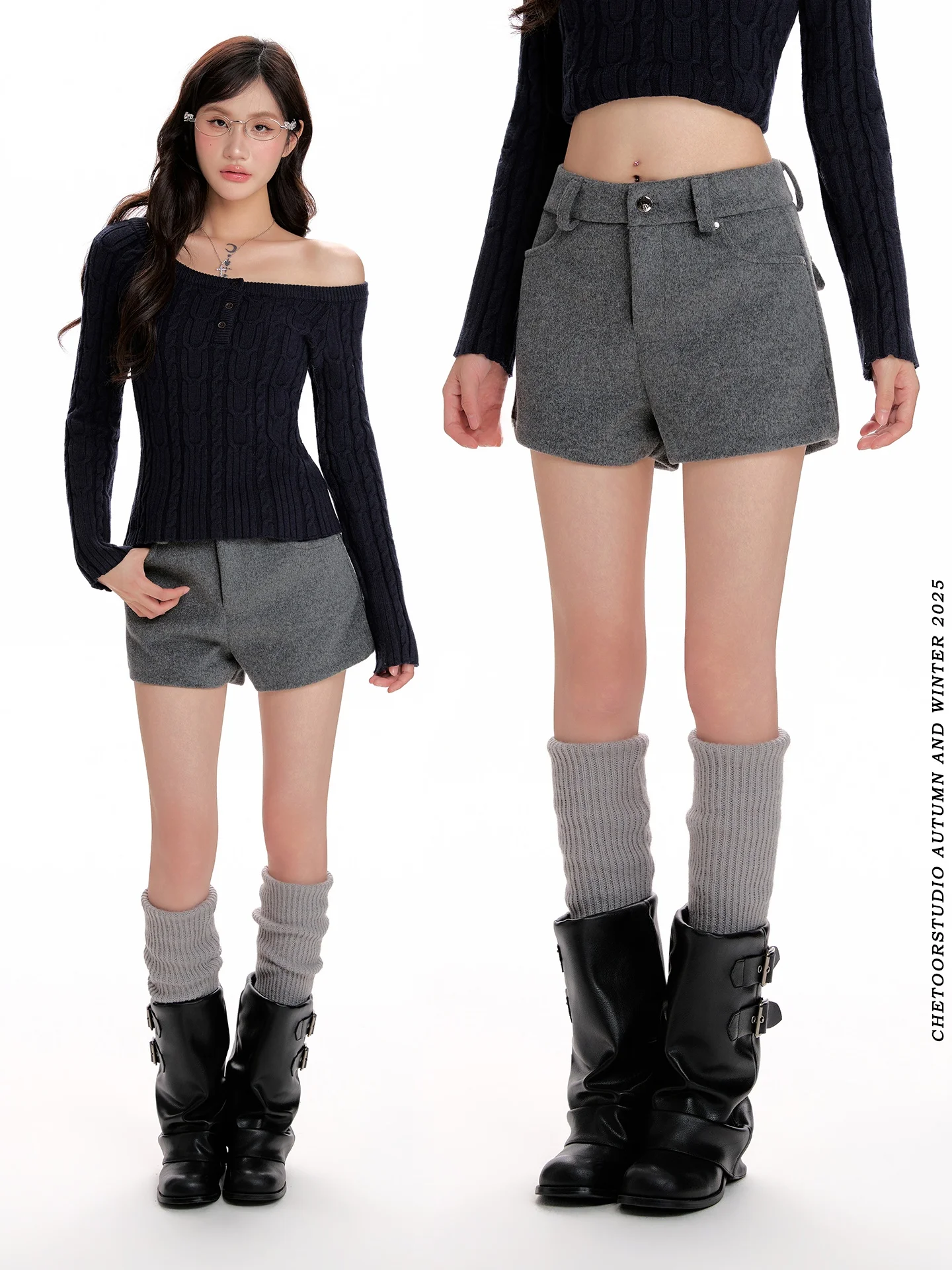 

ay High Waist Thiened Woolen ort Pants Women's Button Casual Straight Leg Trousers plus Size Hot S