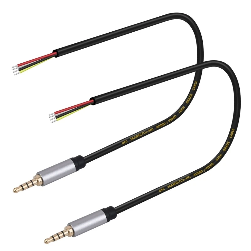 3.5mm Male Jacks Bare Wire Cable 1/8in TRRS 4Pole Plugs to Bare Wire Open End Cable for Earphone Microphones Repair