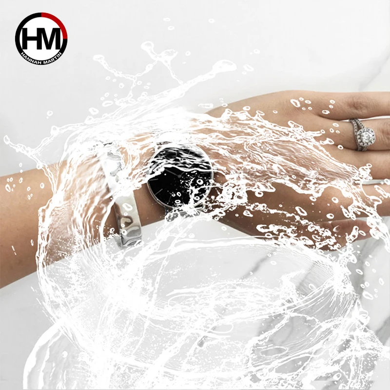 ساعة هانا مارتن النسائية بحركة كوارتز وتصميم بسيط مقاوم للماء من الفولاذ المقاوم للصدأ بقرص رفيع للغاية ساعة للسيدات Relogio Feminino