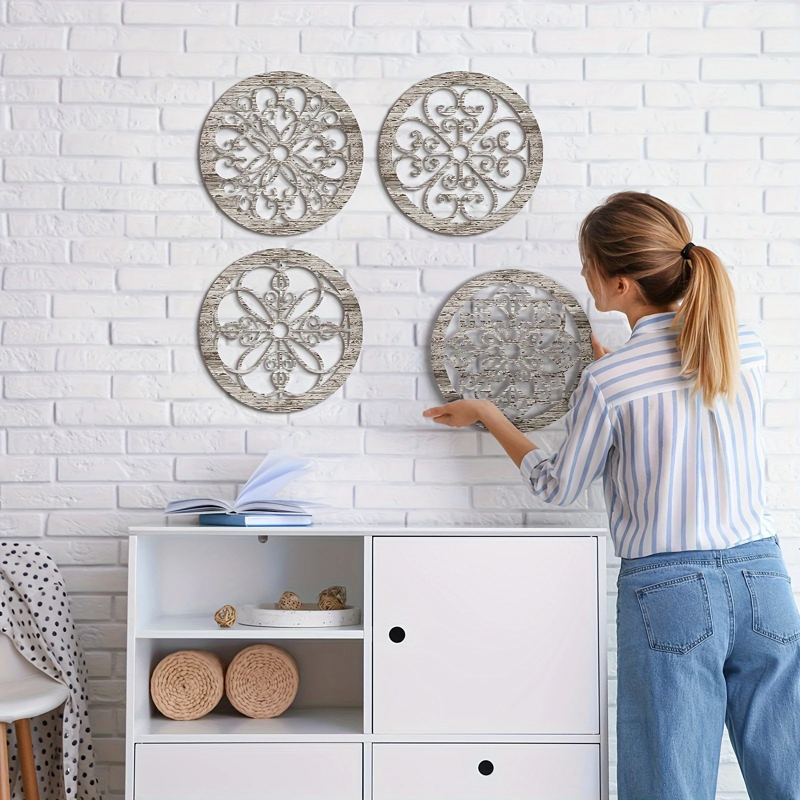 2D Holz-Wanddekorations-Set für Familienzimmer und Wohnzimmer mit Künstlerischer Atmosphäre und Hohlem Design Geschenke