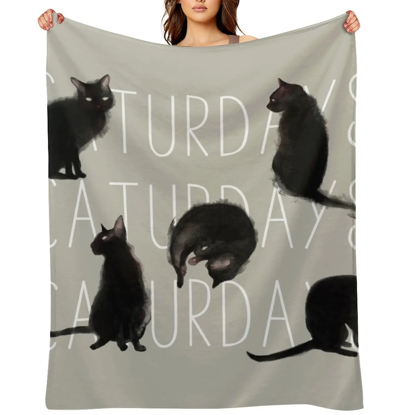 Плед Caturdays Black Cat, теплый для зимы, мягкий, для дивана, кровати, детский плед