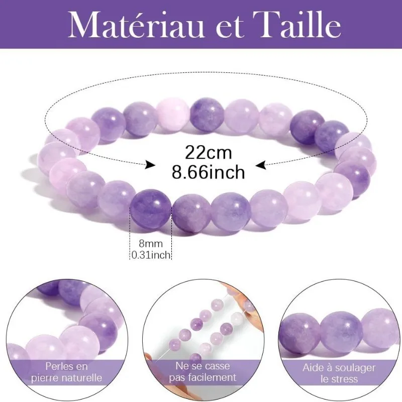 Natural stone bracelet elastic rope bead 8mm purple jade agate handmade bead bracelet is the first choice for gift givin