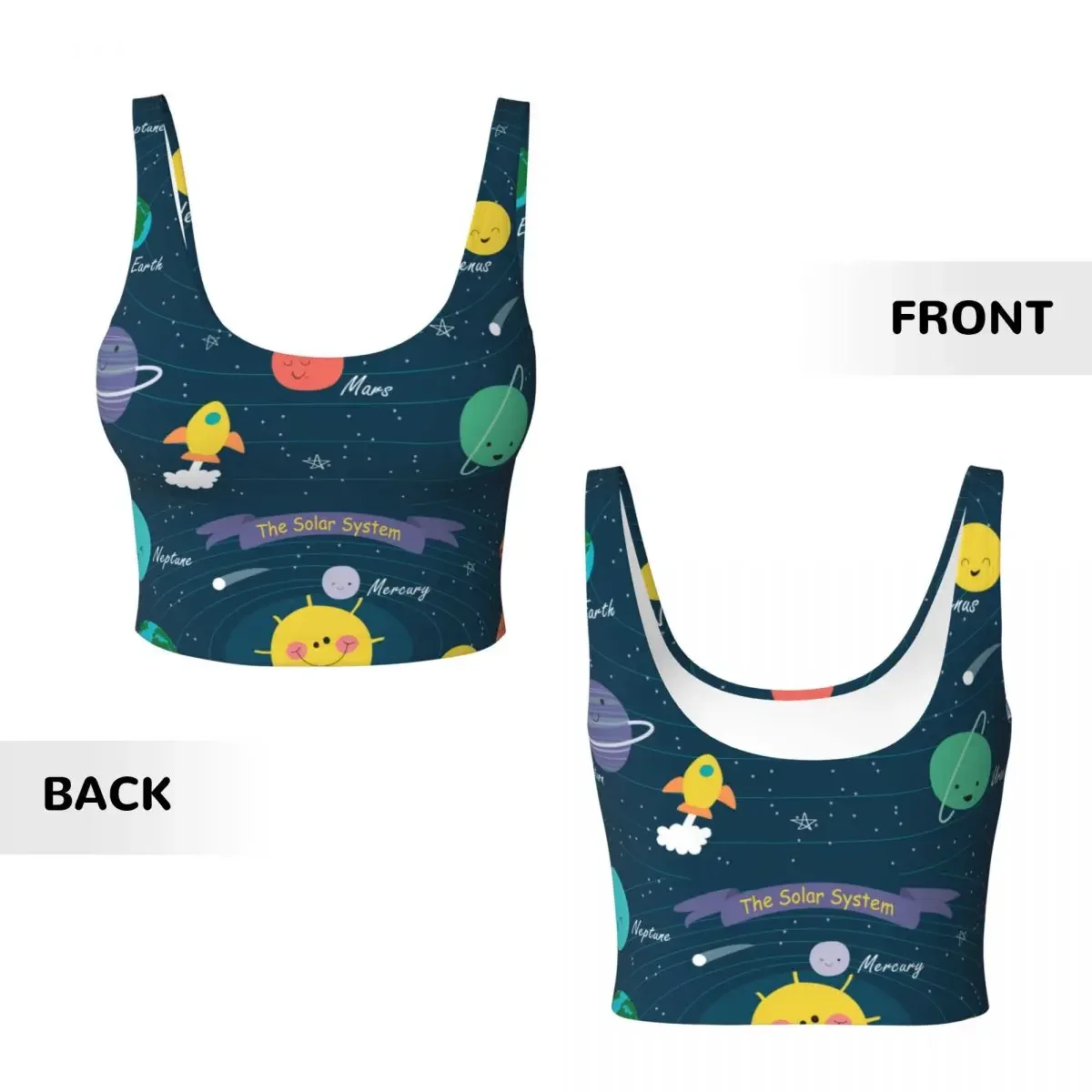 Женский сексуальный спортивный жилет с мультяшными планетами, солнечная система, женская уличная одежда, спортивное белье, футболка, укороченный топ
