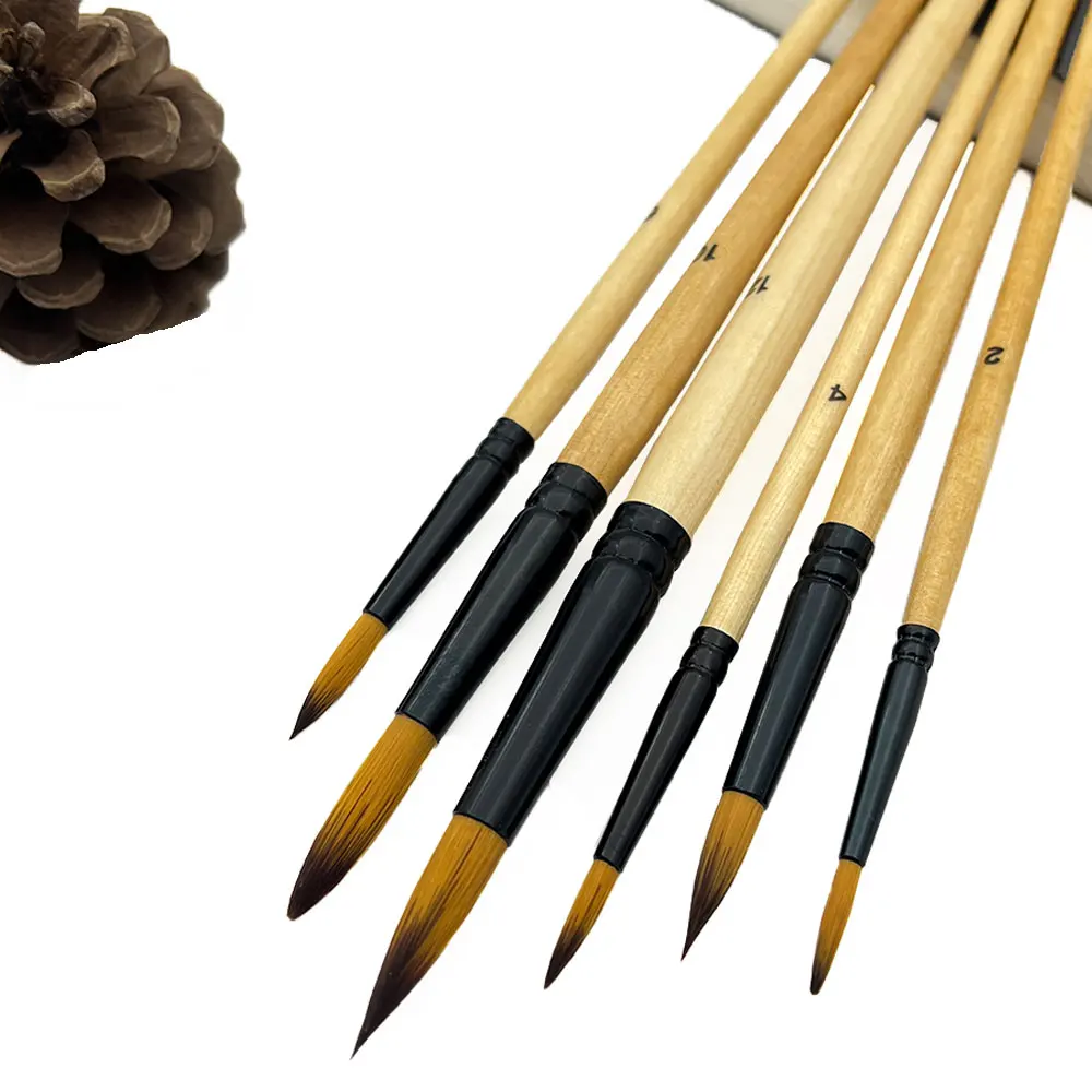 Pinsel 6-teiliges Set, Pinsel mit runder spitzer Spitze, Nylonhaar, Künstler-Acrylpinsel für Acryl, Aquarell, Ölgemälde
