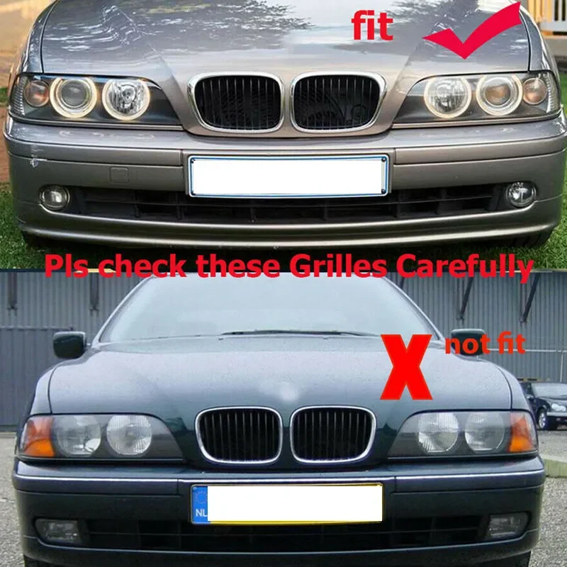 Pulleco For BMW E39 5 Series 525 528 Gloss Black Grille Car Front Hood Grill Kidney Grilles Racing Grill 99-03 Auto Accessories