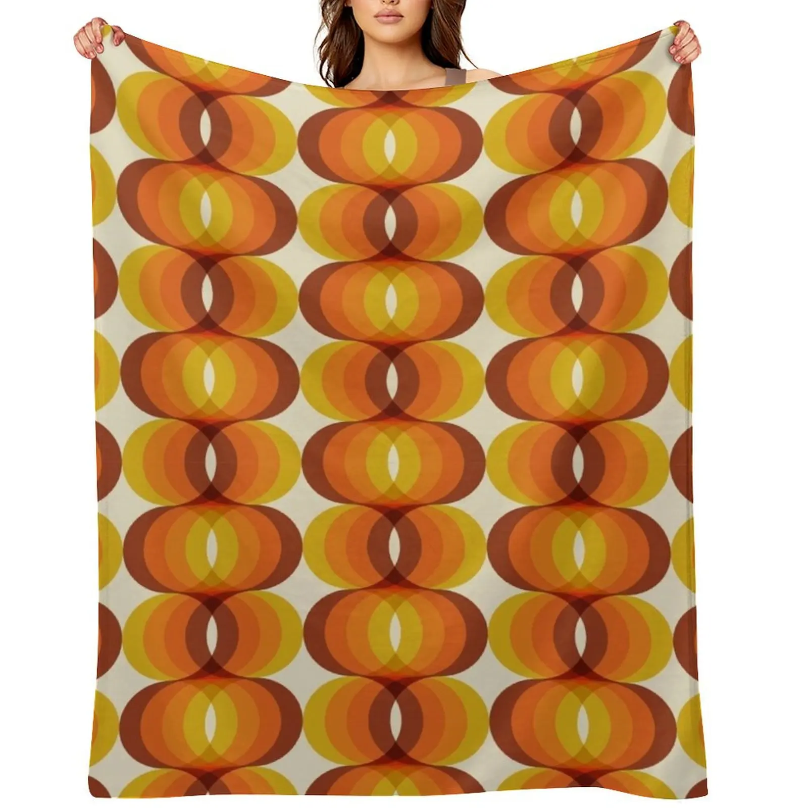 

Orange, Brown, and Ivory Retro 1960s Wavy Pattern Throw Blanket For Decorative Sofa Hairy Baby Heavy Blankets