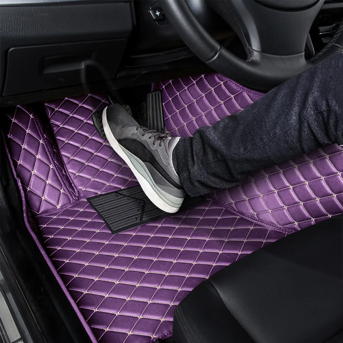 Car Floor Mats Carpet Compatible with BMW For 3 Series E90/E91/E92/E93 2004-2007 PU Leather Waterproof First row Purple