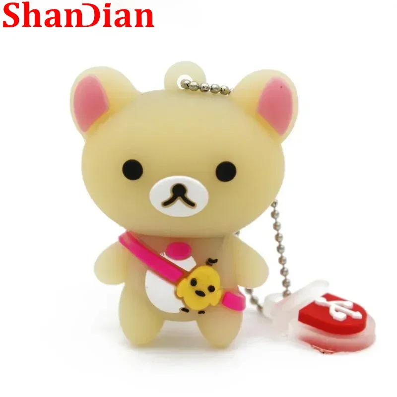 SHANDIAN Cute Bear USB Flash Drives 64GB Cartoon Pen Drive 32GB Creative Gifts for Kids Memory Stick 16GB Free Key Chain U Disk