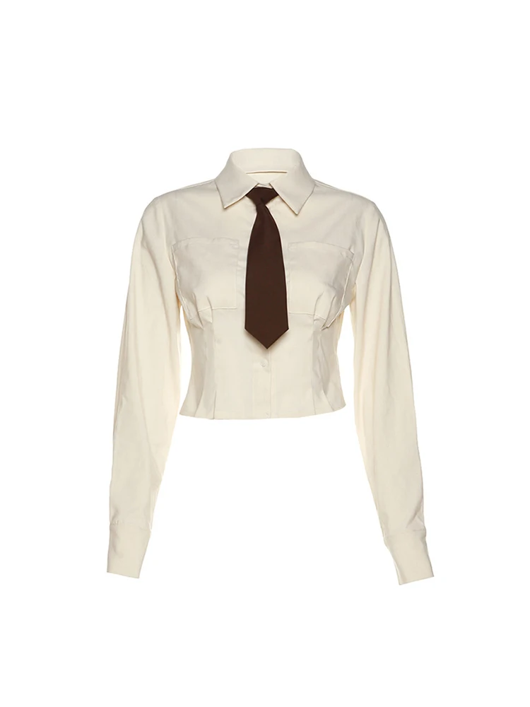 

Женская осенне-зимняя короткая рубашка с отложным воротником, новинка 2022, облегающие блузки с длинным рукавом, Женская плиссированная дизайнерская винтажная блузка в стиле преппи