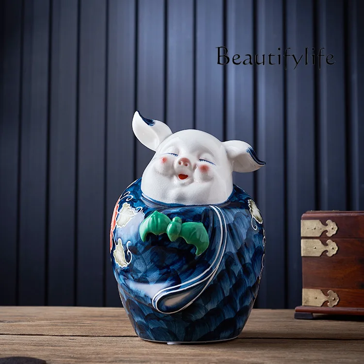 

Ceramic decoration painted pig piggy bank national style retro five blessings Linmen series home ceramic ornament gift