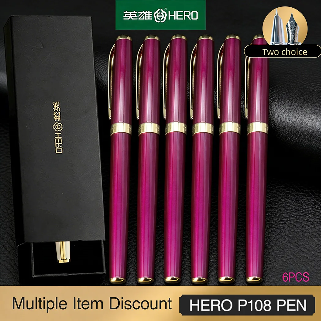 

Luxury Metal Fountain Pen Gift Set (2-Pack) - HERO P108 with 7 Styles, 2-IN-1 Ink & Anti-Slip Grip, Premium Smooth Writing Exper