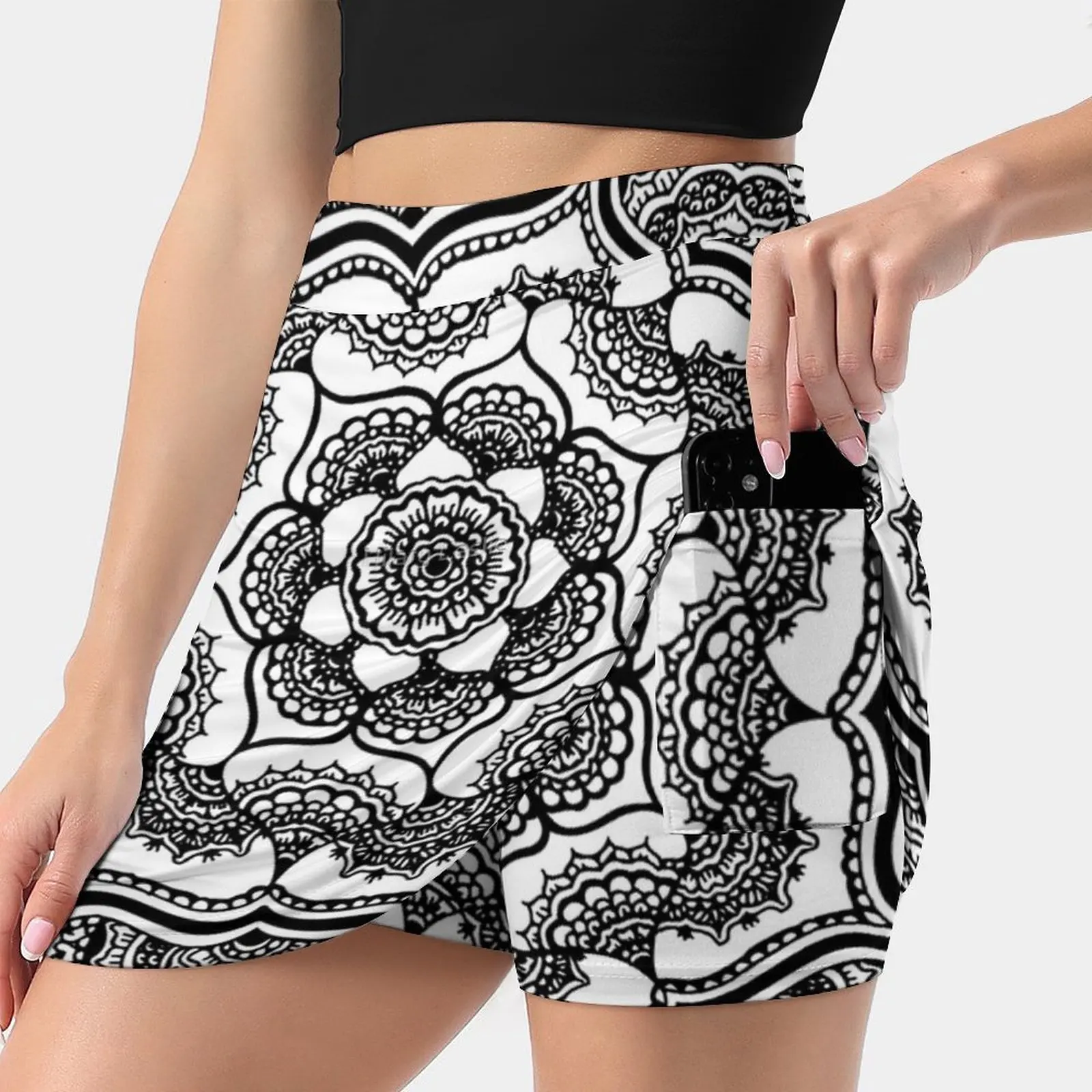 Spring Lotus | | Abstract | | Black And White Women's skirt Aesthetic skirts New Fashion Short Skirts Henna Black And White