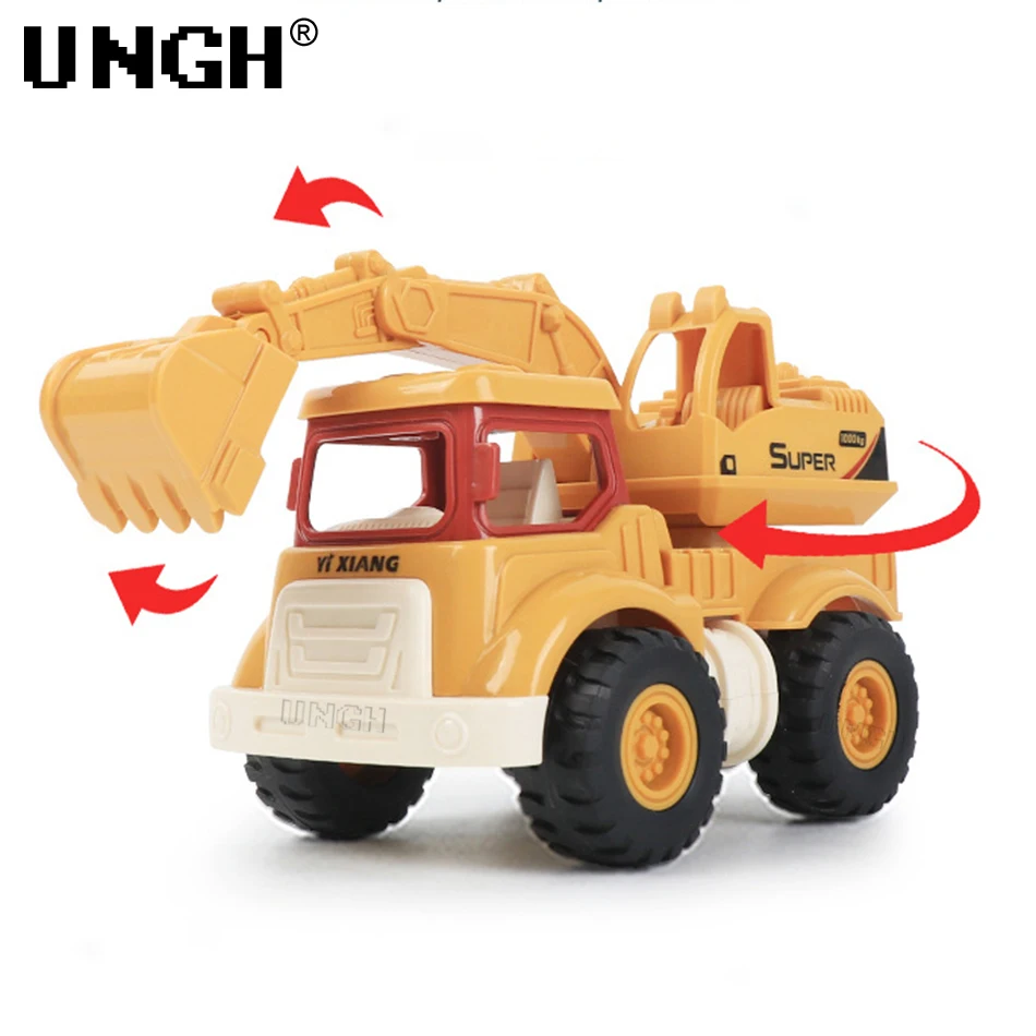 UNGH 4 pz/set Cute Engineering Diecast Car Crane escavatore Dump Mixer Truck inerziale Vehicle Toys for Children