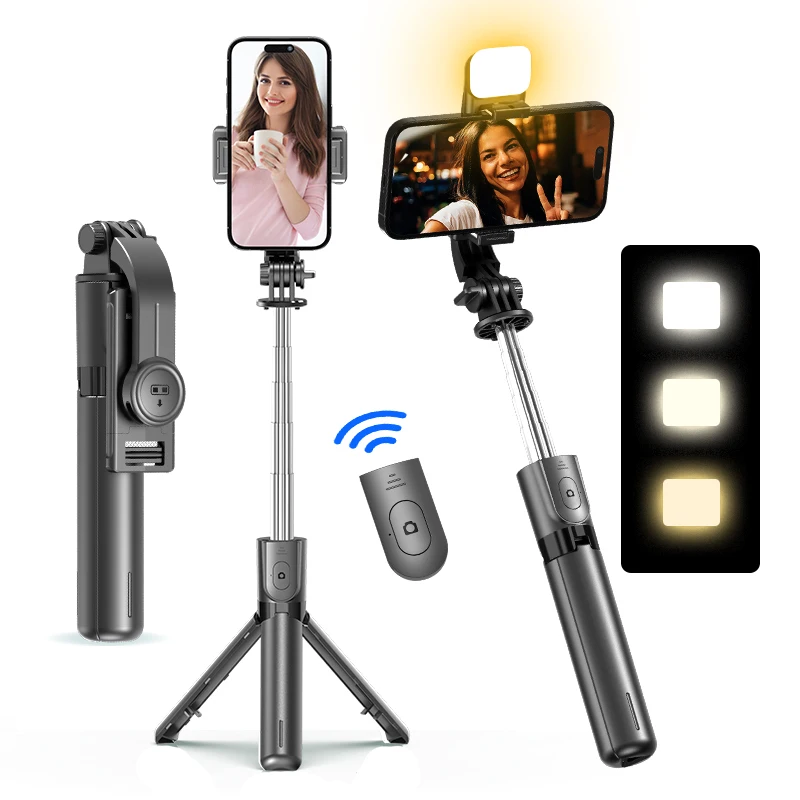 TOKQI Mini Selfie Stick Tripod Phone Holder for Mobile Phone Shooting Video with Wireless Remote Control, Optional Fill Light