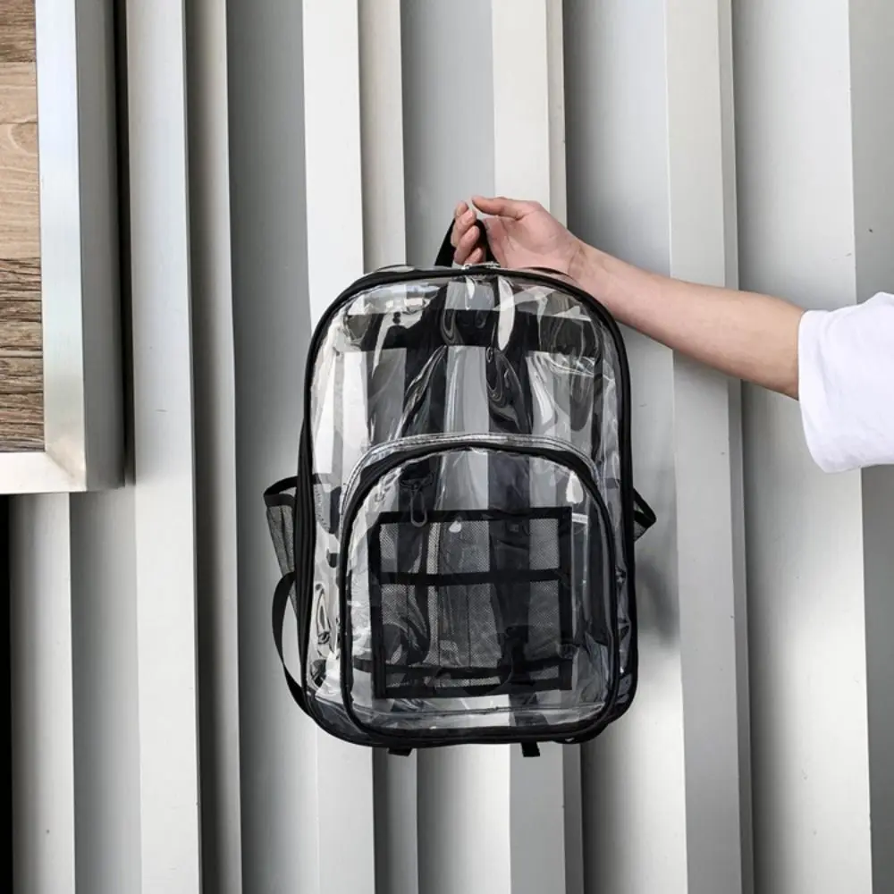 PVC Transparent Backpack Waterproof Large Capacity Students School Bag Multi-pockets Ins Large Handbag Clear Shoulder Bag