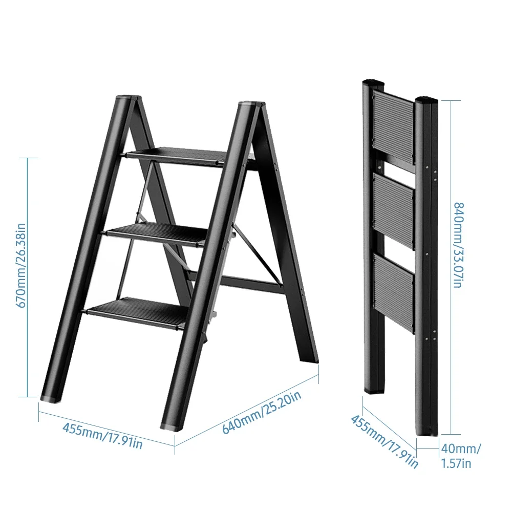 Taburete plegable de 3 escalones, antideslizante, Pedal ancho, 330 libras, aleación de aluminio, escalera multifunción, estante de almacenamiento,