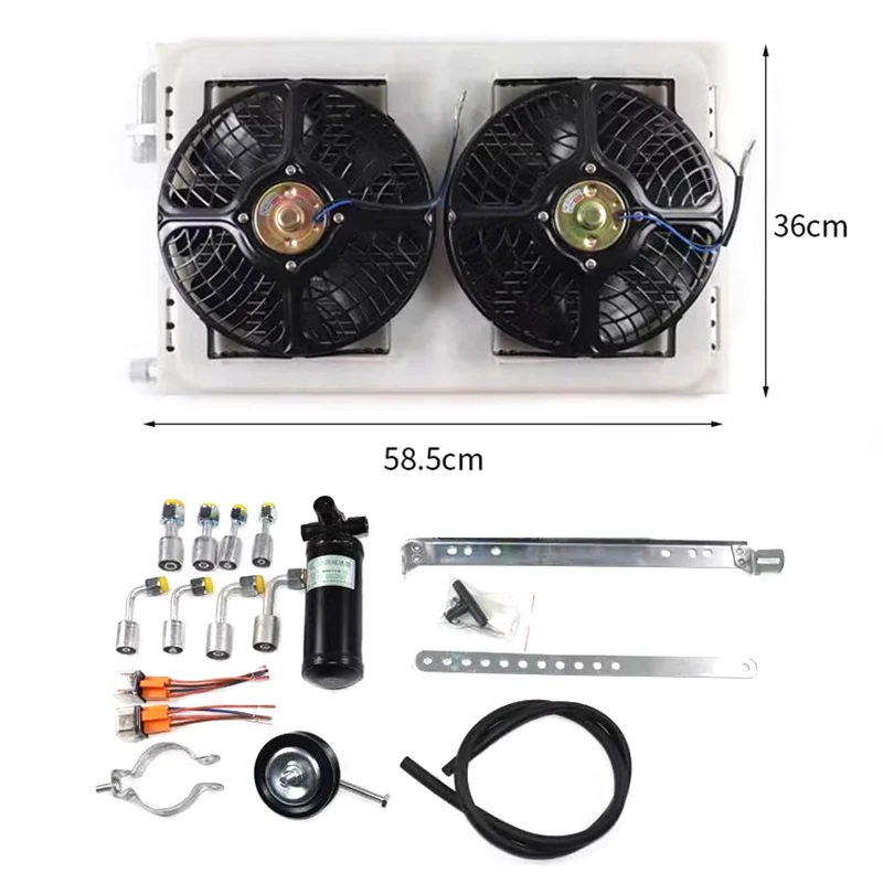 Automotive 12V/24V Car Mounted Air Conditioner Evaporator Radiator Compressor kit for Car Truck Van Tractor Digger Motorhome