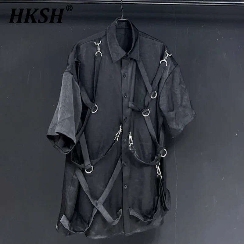 HKSH Summer New Men's Tide Punk Niche Shirts Original Dark Short Sleeve Shirt Loop Loose Drape Non Iron Silhouette Tops HK1860