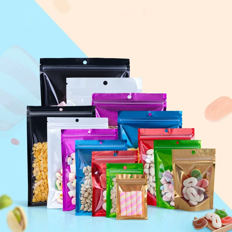 Aluminum Foil Zipper Plastic Bags Candy Nuts Herbs Spice Packaging Bag Food Storage Ziplock Flat Pouch