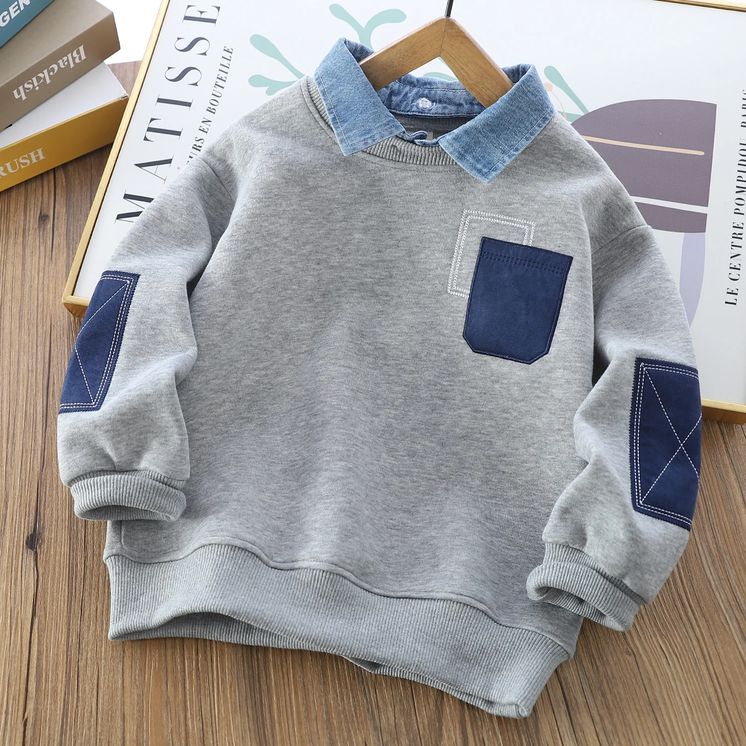 

2025 Toddler Kids Sweatshirt 2-6Y Children Girl Boys Cotton Fake Two-Piece Patchwork Autumn Pullover with Pocket Casual Tops