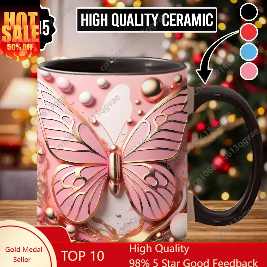 

Pink Butterfly Coffee Mug Beautiful Butterfly Printed Mug Gift 11 Oz Ceramic Mugs Water Drinking Tee Juice Cups