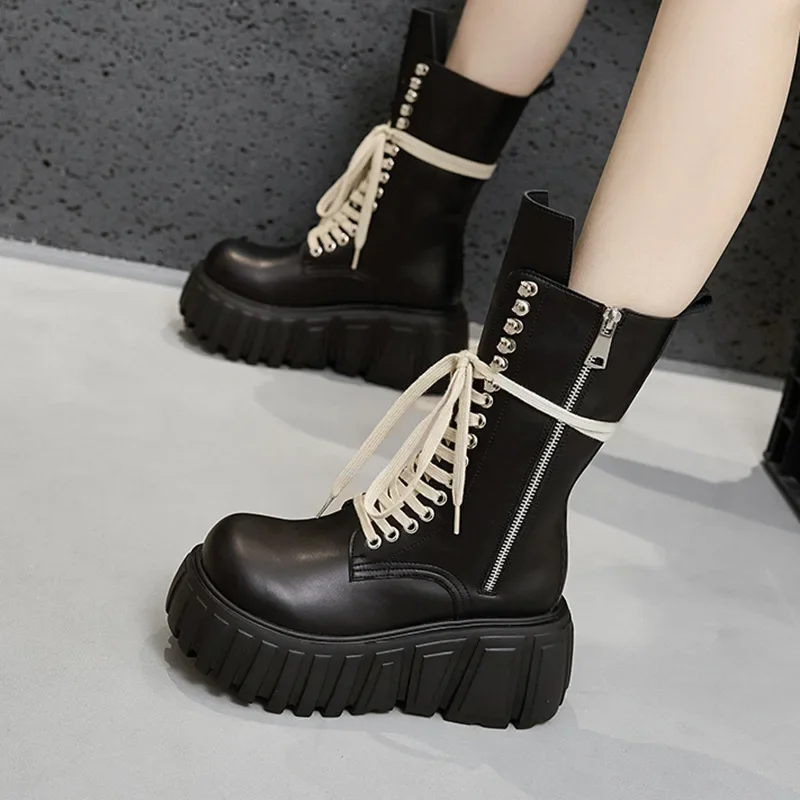 High quality 8CM Women Microfiber Leather Autumn Knee High Ankle Booties Shoes Fashion Platform Boots Wedge Side zipper Sneakers