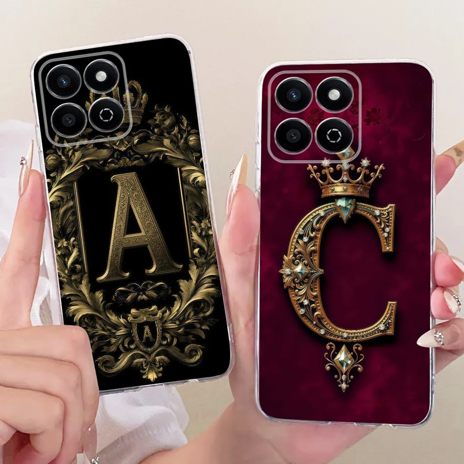 

For Honor X7C Royal Crown Initial Letter Couple Phone Case For Honor X7c ALT-LX2 Soft Silicone TPU Cases Bumpers