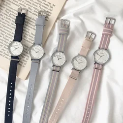 Simple Number Gear Dial Design Ladies Quartz Wristwatches Casual Pink Nylon Strap Woman Watch New Stripe Women Watches Hours