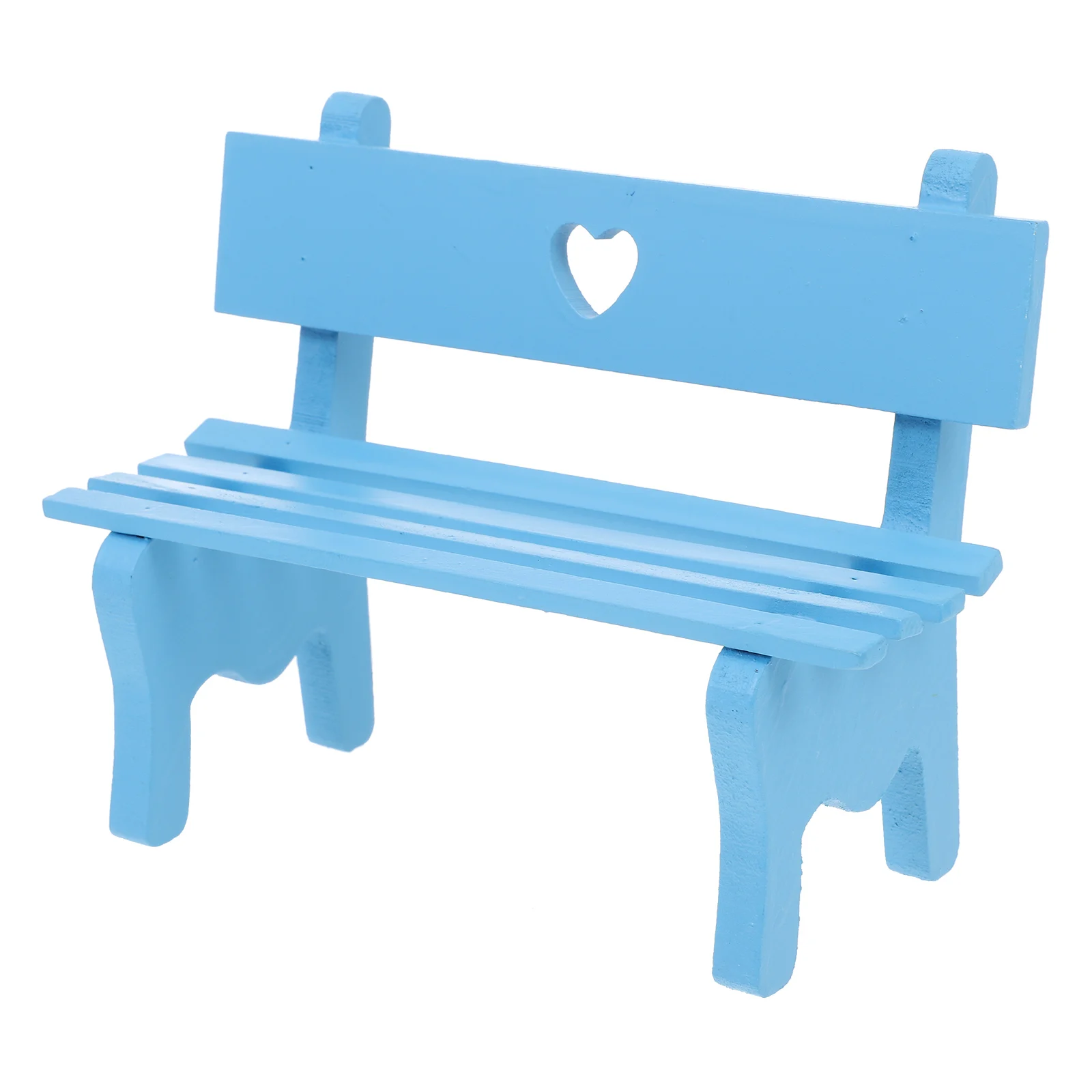 Mini Wooden Bench Ornaments Blue Heart Small House Accessories Decor Miniature Chair House Decoration Realistic Modern