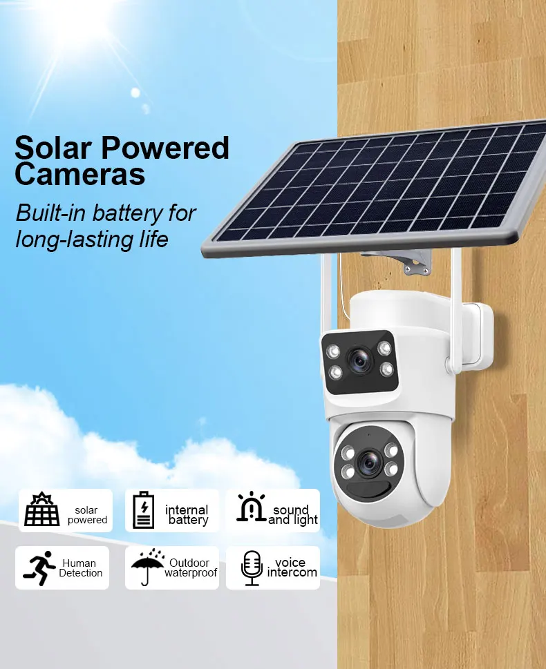 2 عدسة 8MP 4K 2.4G 5G WiFi6 CCTV لوحة طاقة شمسية لاسلكية تعمل بالطاقة PTZ كاميرا الأمن 4G بطاقة Sim كاميرا تعمل بالطاقة الشمسية في الهواء الطلق #6