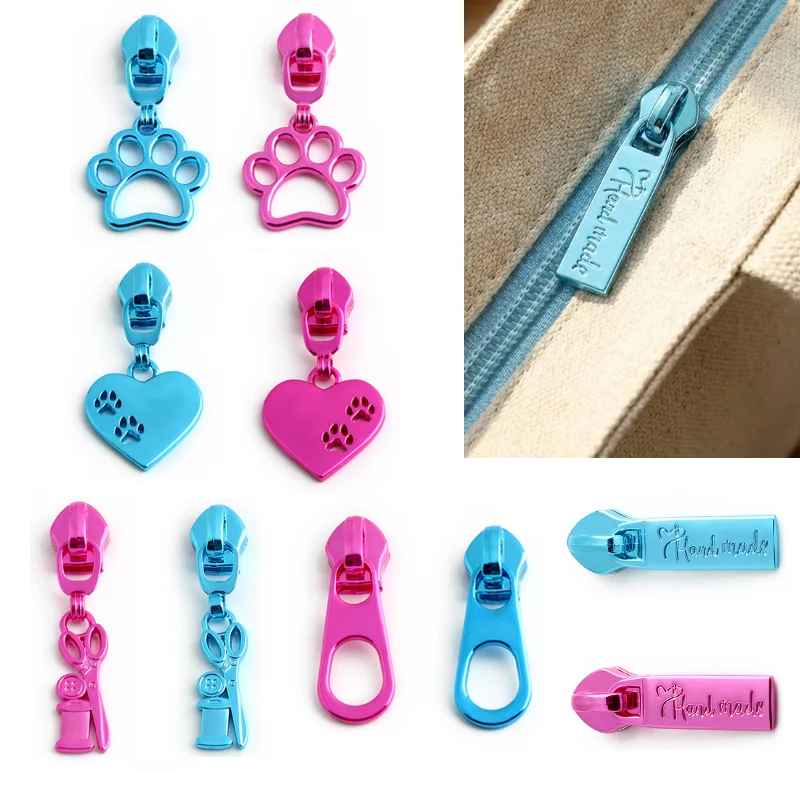 5 Stück Metall-Reißverschluss-Schieber # 5 Nylon-Reißverschlussköpfe, geeignet für Federmäppchen, Kosmetiktaschen, Kleidungszubehör und DIY-Geldbörsenherstellung.